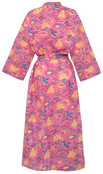 100% Organic Cotton Bathrobe, Pink Floral Kimono Print Dressing Gown –  Cotton Organic