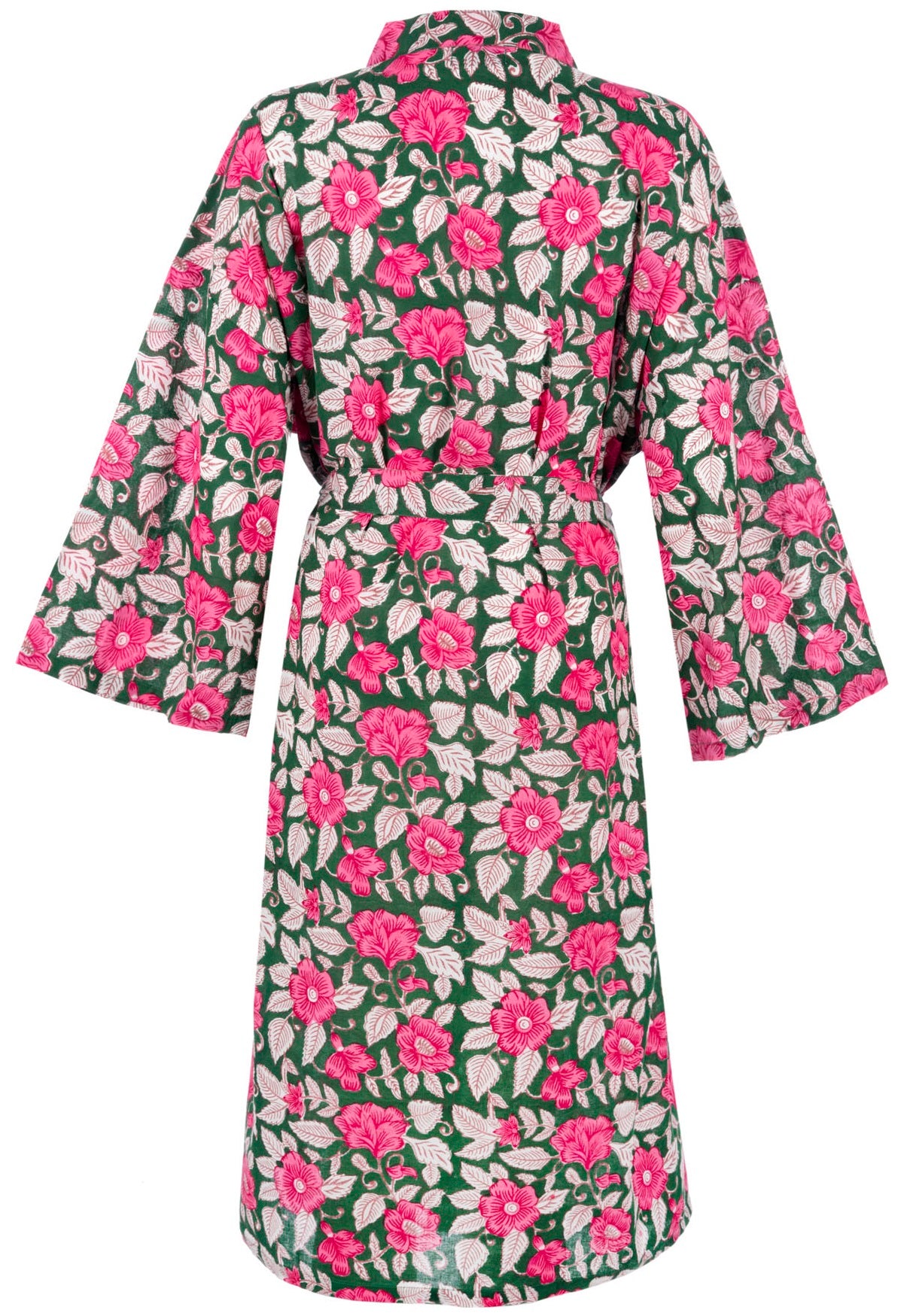 Green Pink Floral Cotton Bathrobe