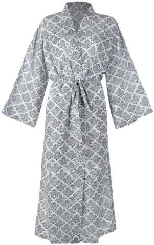 Indian Hand Block Printed Long Kimono Robe Dressing Gown Bathrobe  Lightweight Cotton Robe Wrap Dress Beach