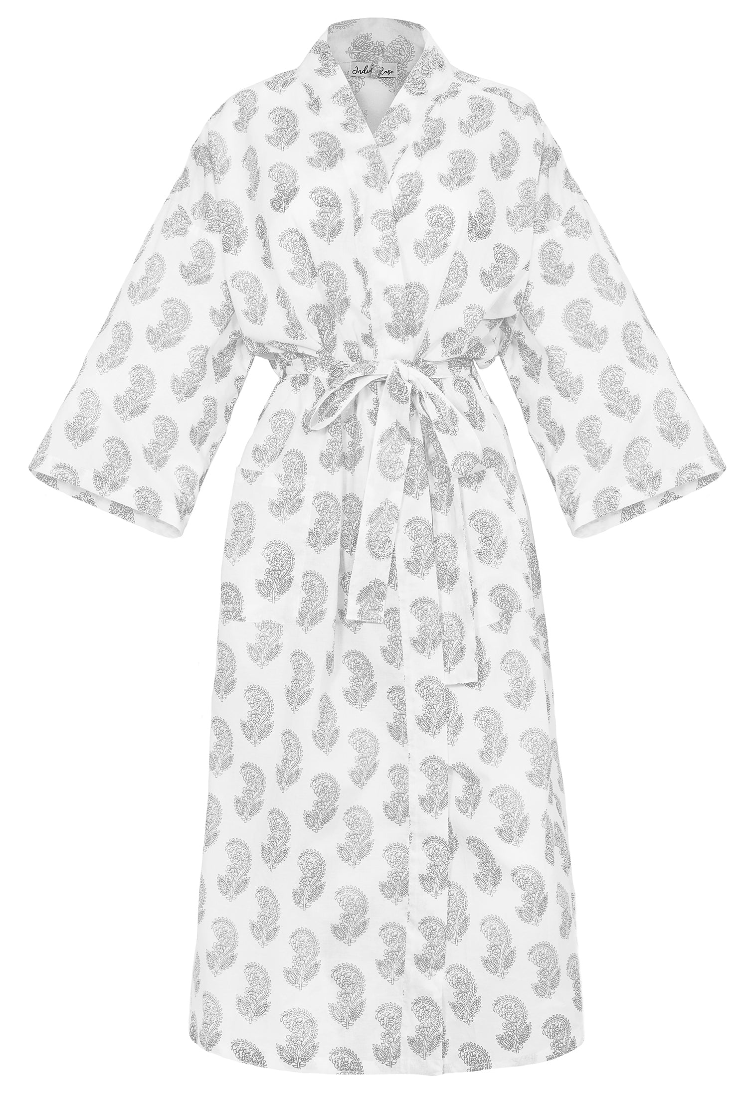 100% Organic Cotton Bathrobe, Grey Leaves Kimono Print Dressing Gown Cotton Organic 100% Organic Cotton Bathrobe, Grey Leaves Kimono Print Dressing Gown Cotton Organic