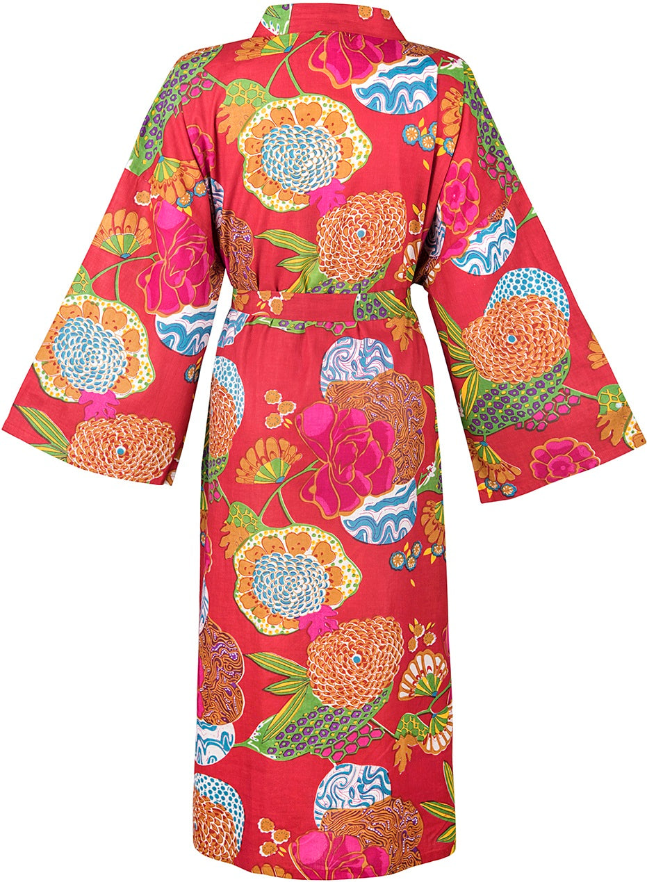 Red Tropical Cotton Bathrobe